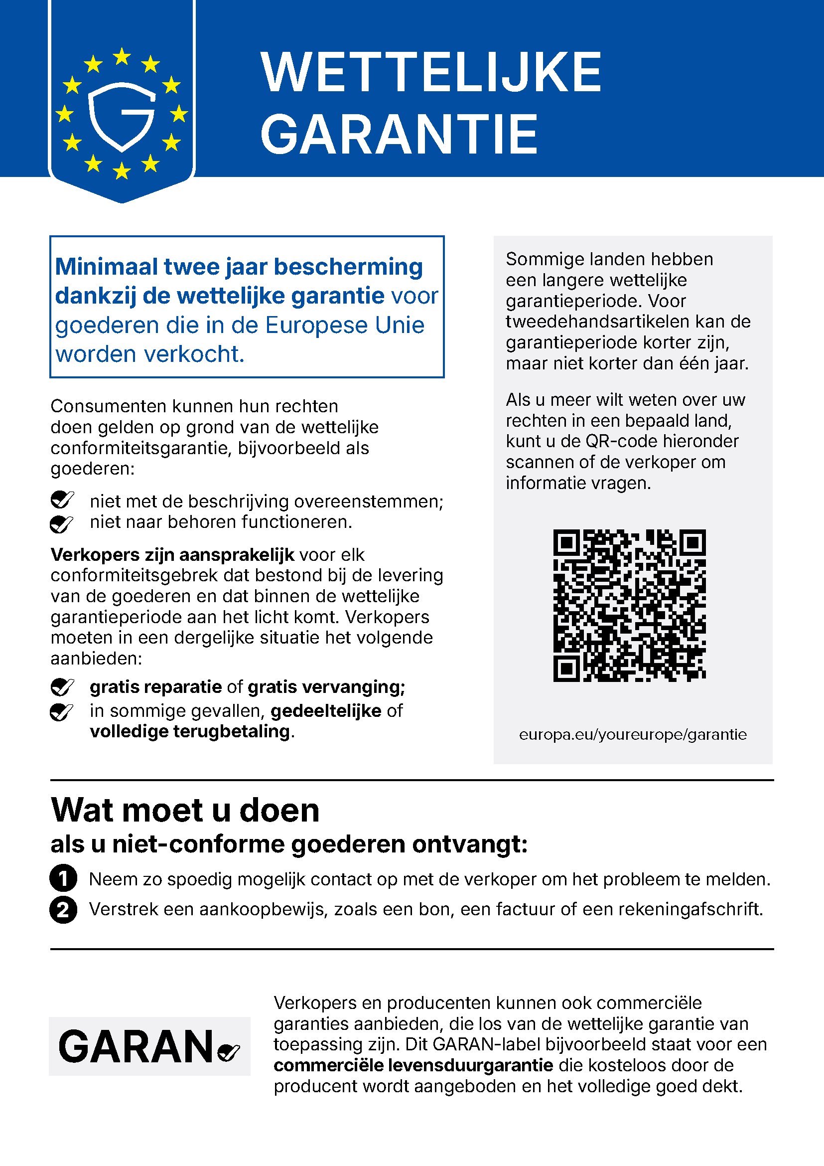 EU Gewährleistungslabel auf Deutsch